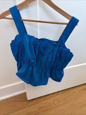 Pinch Bright Blue Ruffled Top with Elastic Neckline